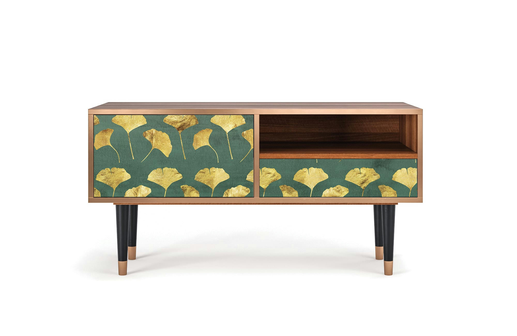 GINGKO LEAVES - Meuble TV  vert et jaune 1 tiroir et 1 porte L 115 cm