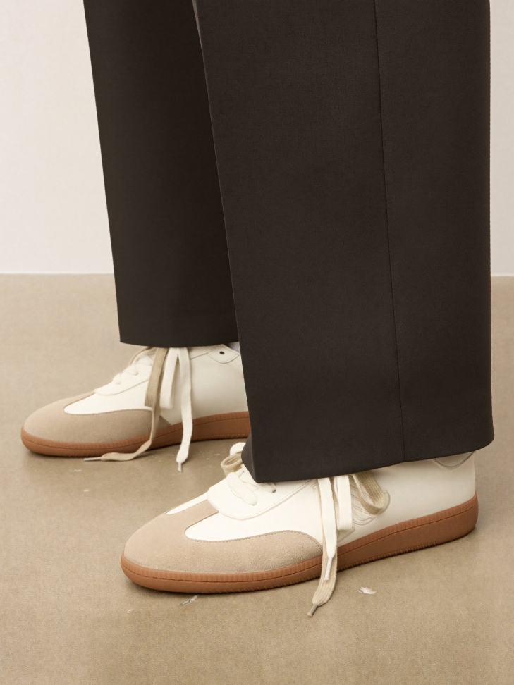 Men's sneakers in white leather and beige suede