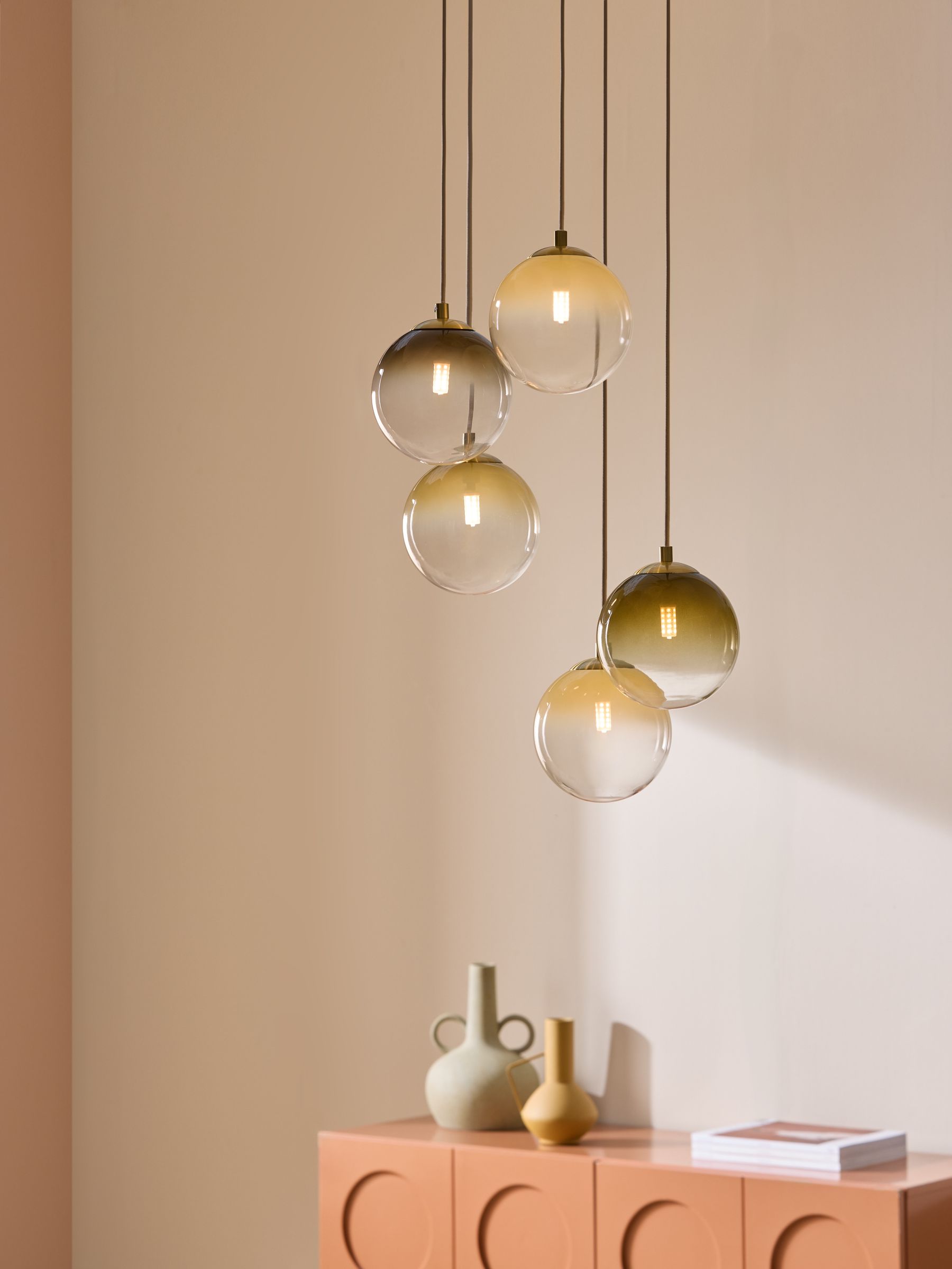 Globe 5 Light Ceiling in Brass/Green Ombre