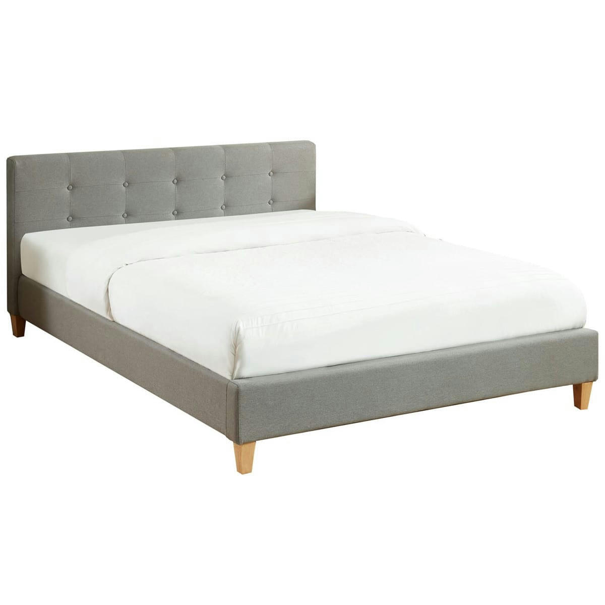 MILO - Lit gris clair 140x190 avec sommier à lattes et tête de lit