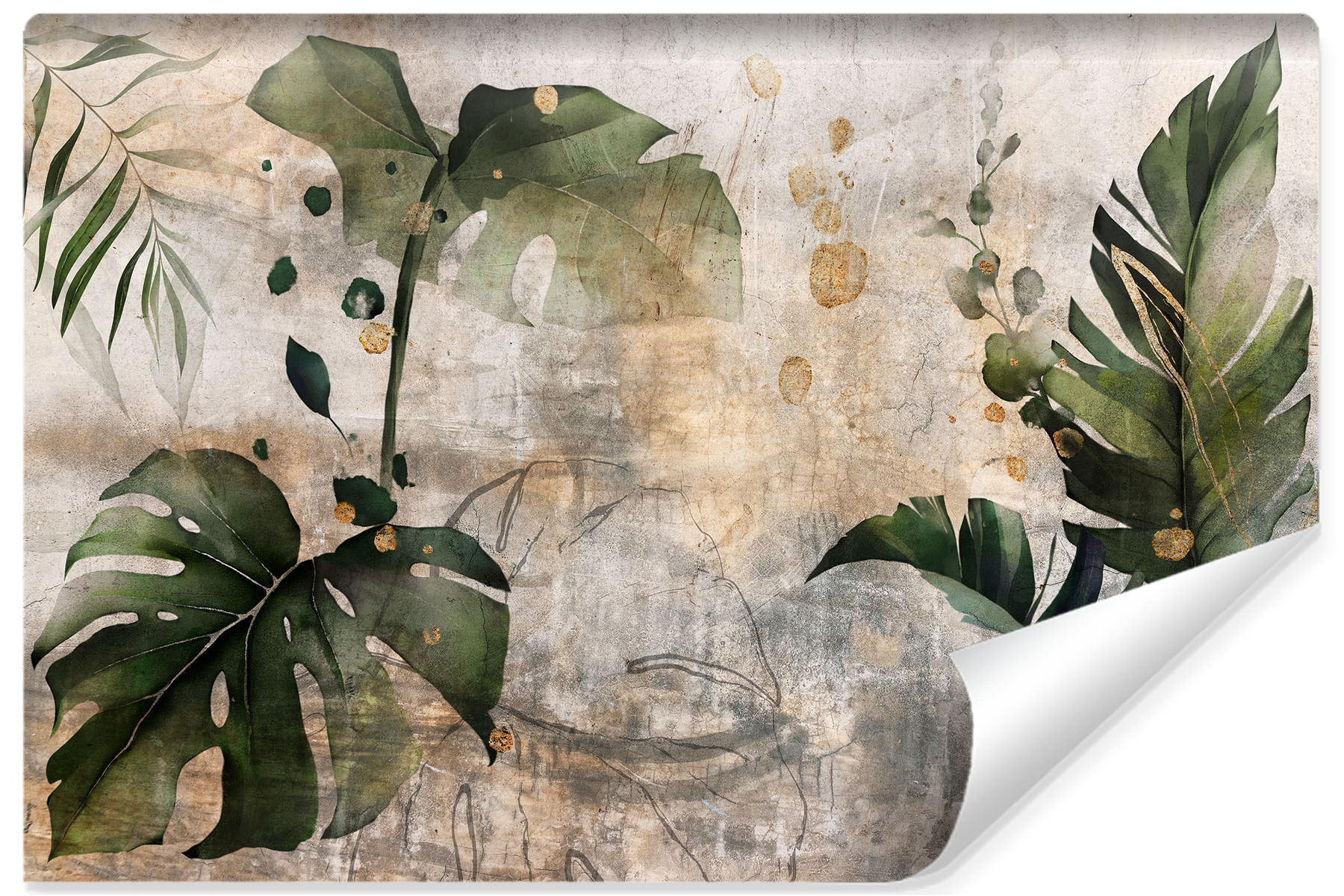 Fototapeta Liście Tropikalne Retro Beton 90x60cm