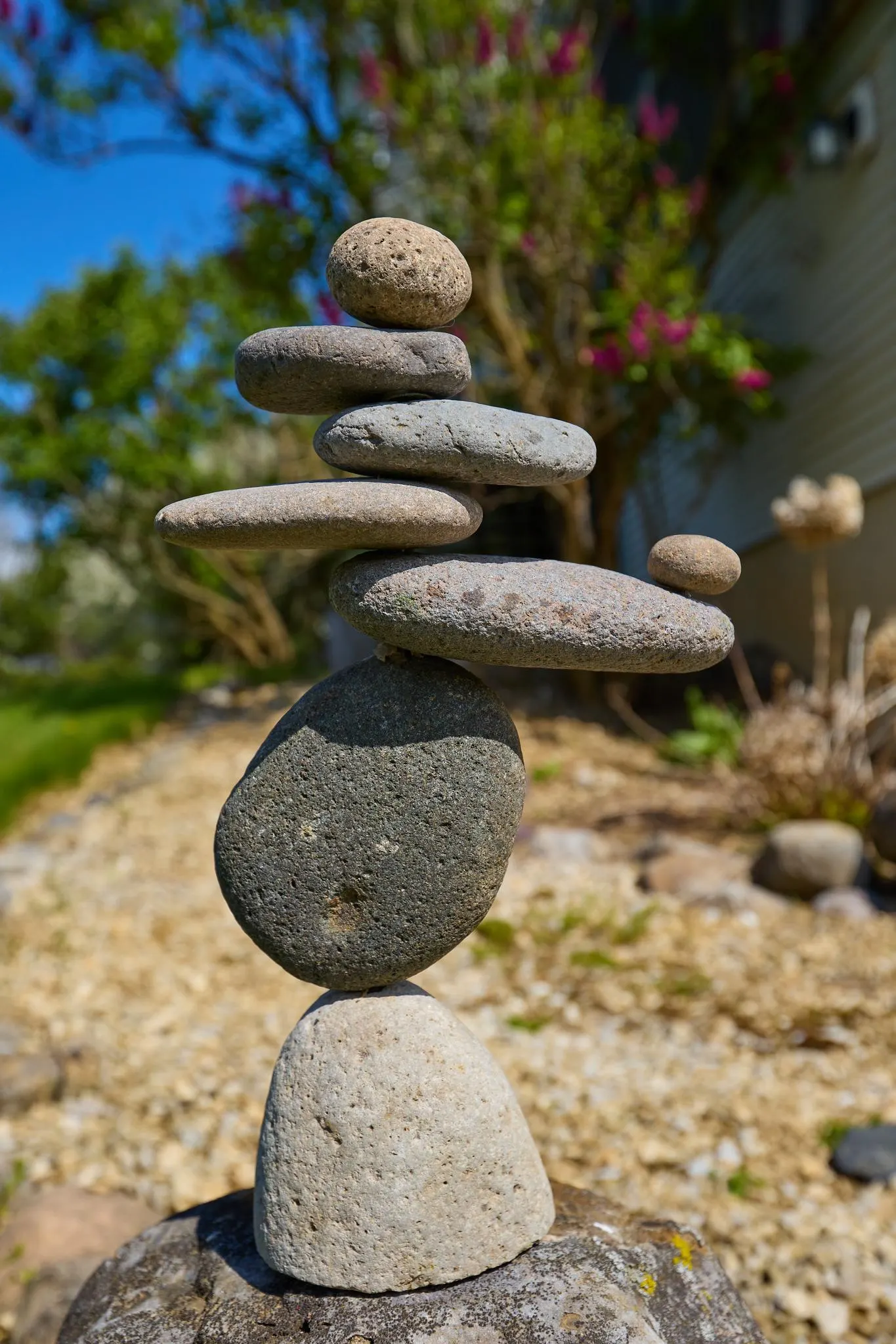 8 Stone Cairn Garden Decor Statue | Zen Garden Balancing Stones, Meditation Yard Art