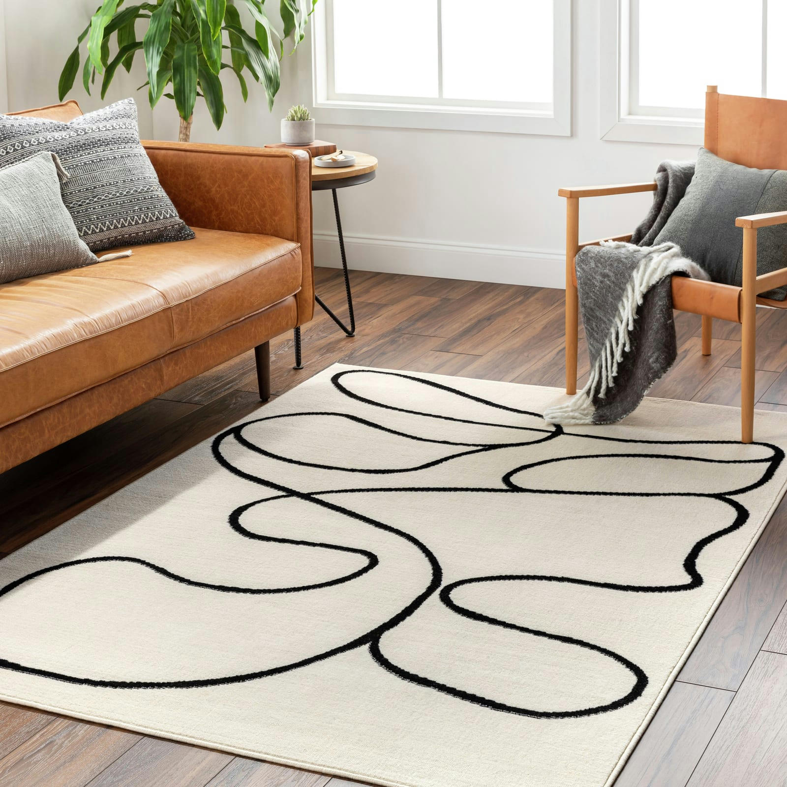 LYLOU - Tapis Scandinave Bohème Blanc Cassé/Noir 200x275