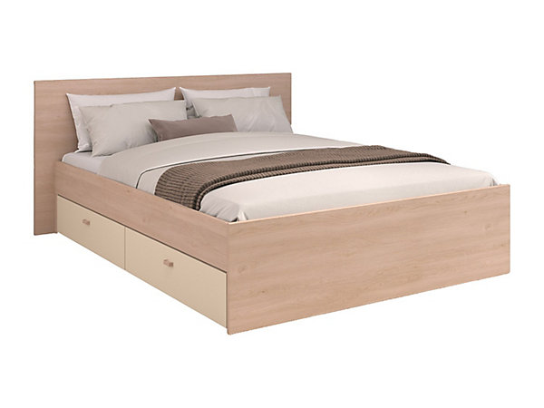 Lit avec 2 tiroirs 160 x 200 cm -coloris : Naturel et beige - VELONA