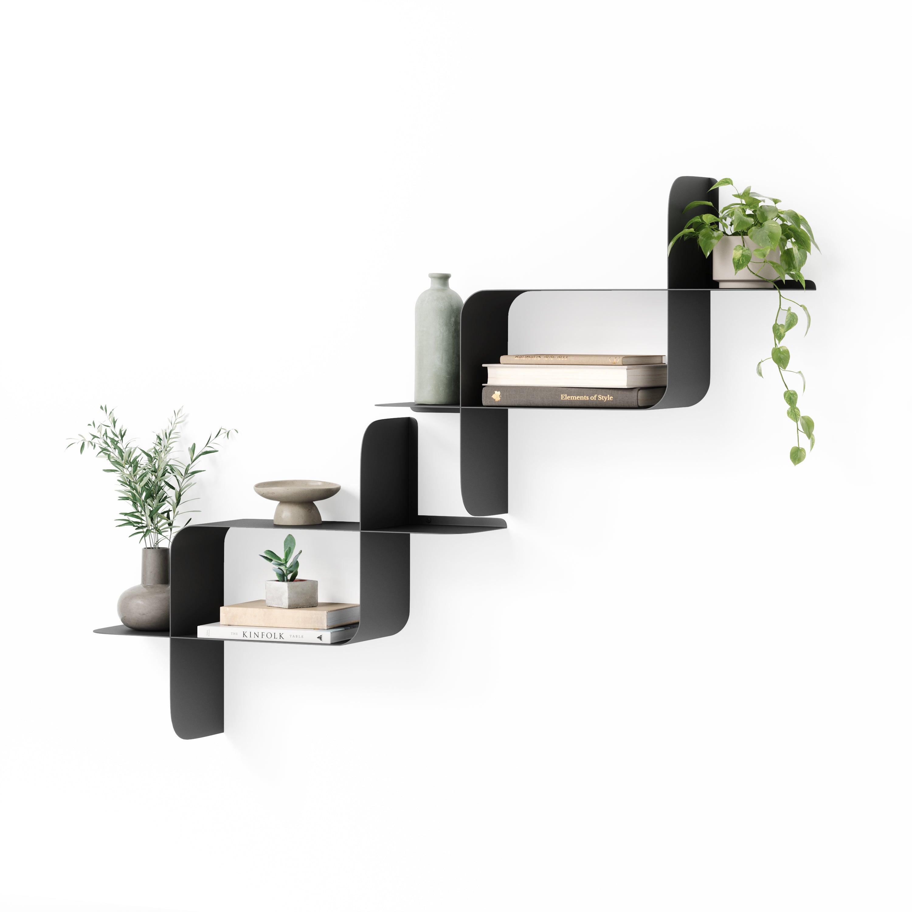 Umbra metalen wandplank, Set van 2, Montage - 61 x 47 x 15 cm - Zwart