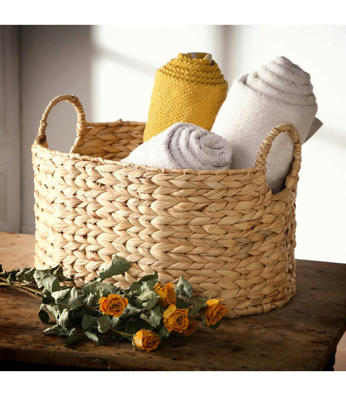 - Panier en Jacinthe d'eau avec poignées - H23 cm