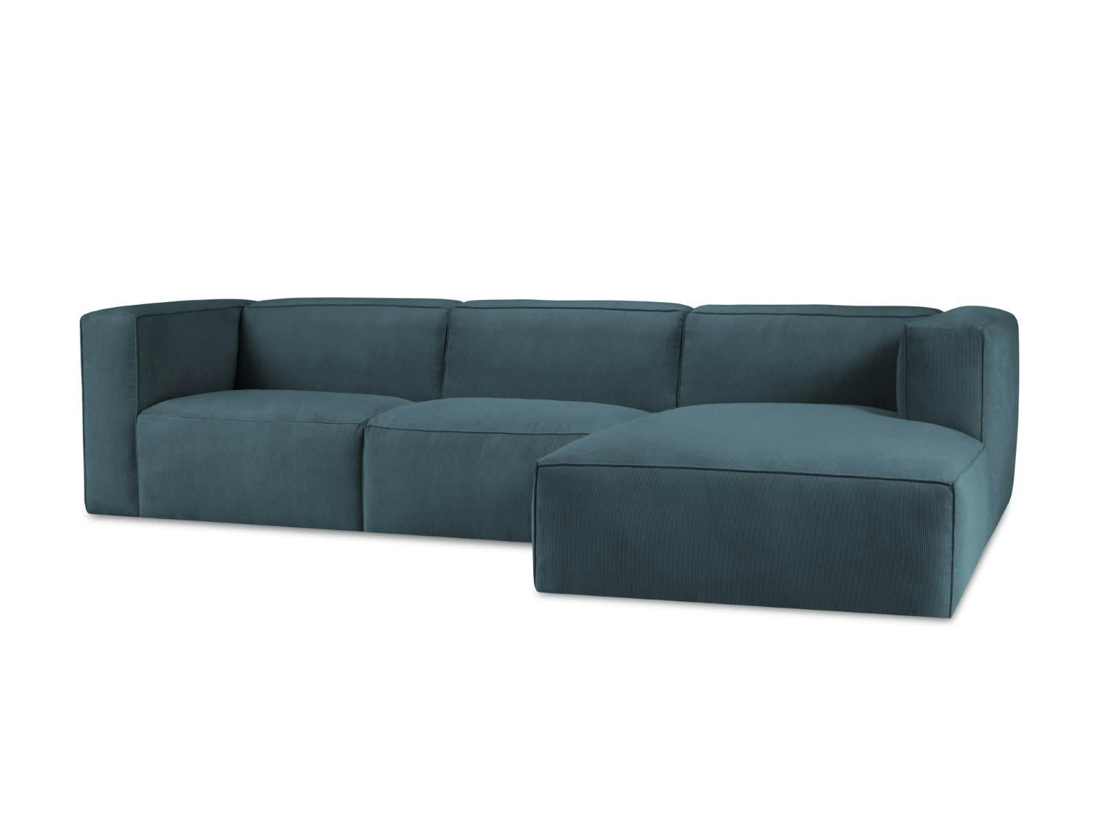 MUSE - Canapé D'Angle Droit 5 places en Velours Côtelé Bleu Foncé