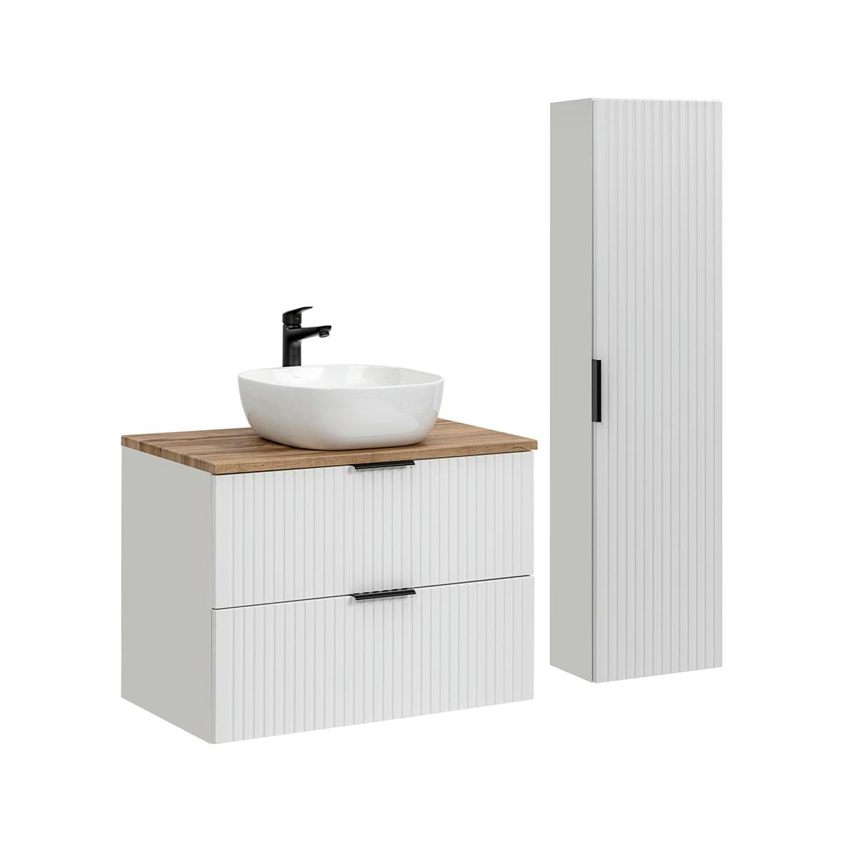 - Ensemble meuble simple vasque 80cm et colonne stratifiés blanc