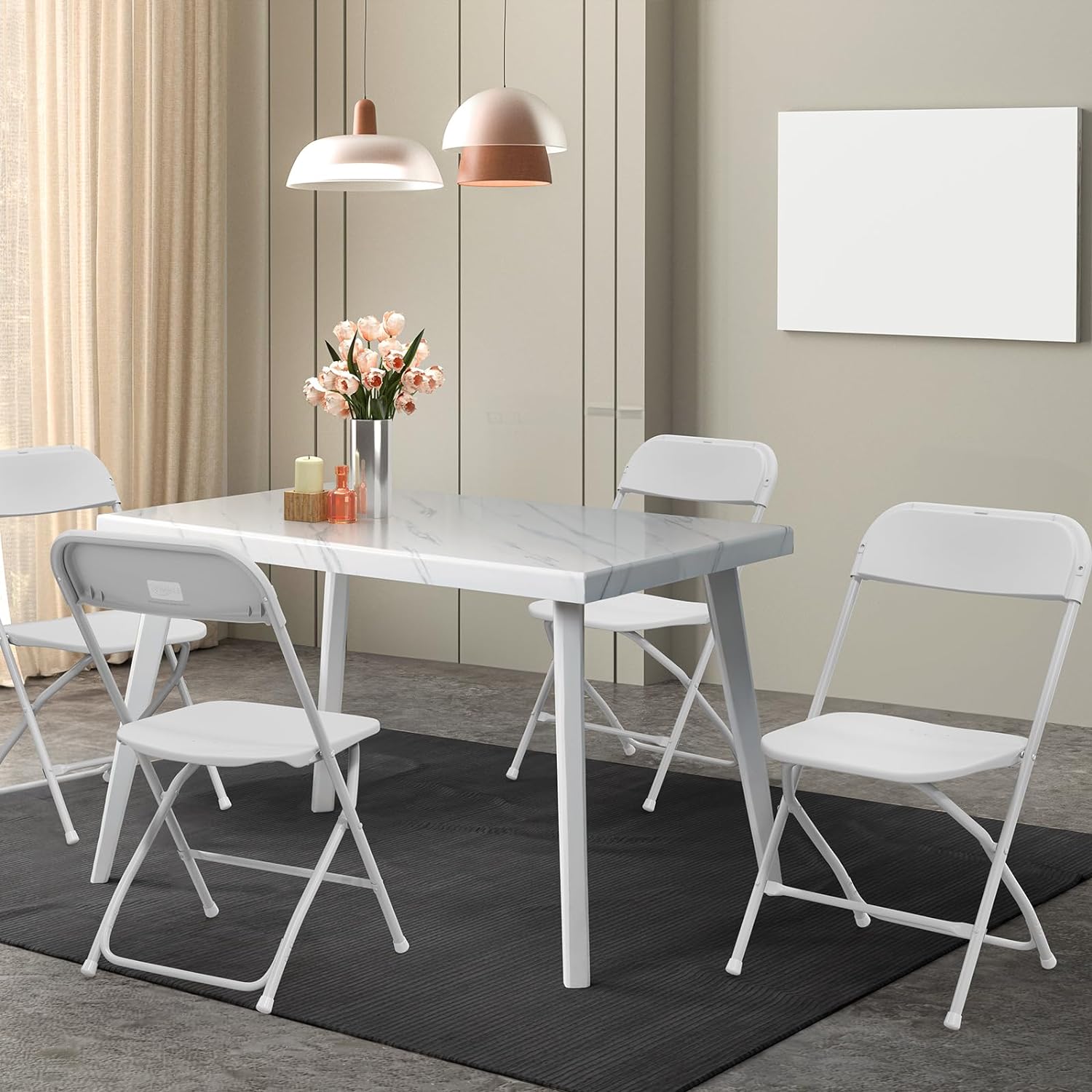 VINGLI 10 Pack White Plastic Folding Chair, Indoor Outdoor Portable Stackable Commercial Seat with Steel Frame 350lb. Capacity for Events Office Wedding Party Picnic Kitchen Dining