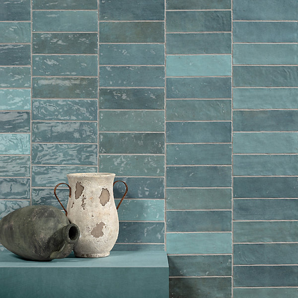 Carrelage effet Zellige Bleu Mer 20x6,5x0,85 cm Brillant Orisel - Mur intérieur (vendu par carton de 0,5 m²) - RO'MA CARRELAGE