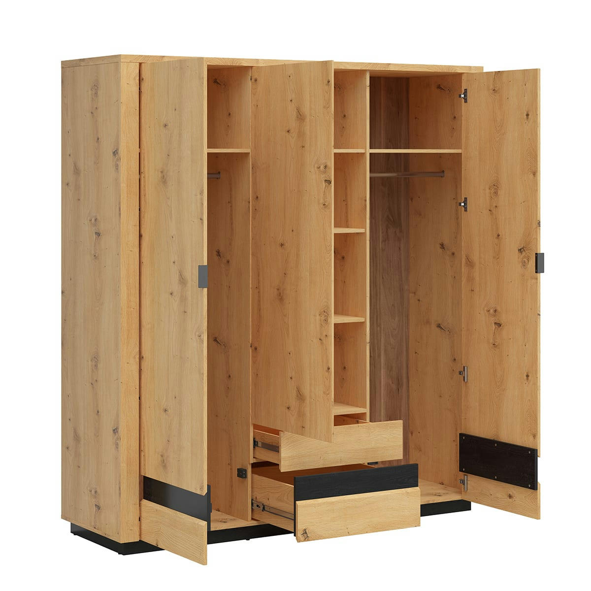 - Armoire 3 portes 2 tiroirs avec led naturel et noir