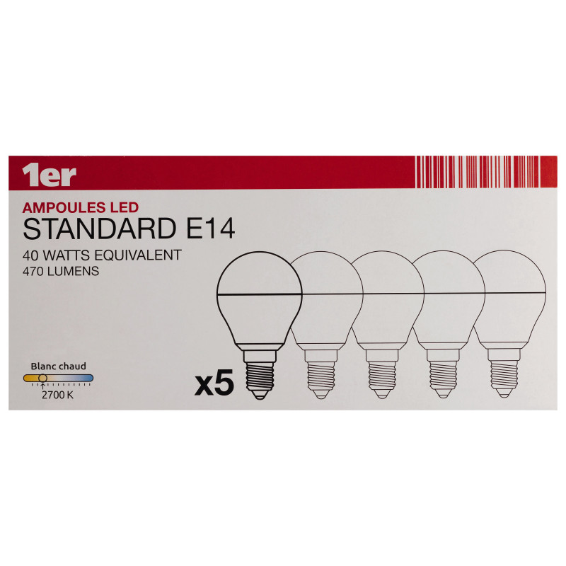 Ampoule LED boule E14 5,3 W 470 lm blanc chaud 5 pièces 1ER