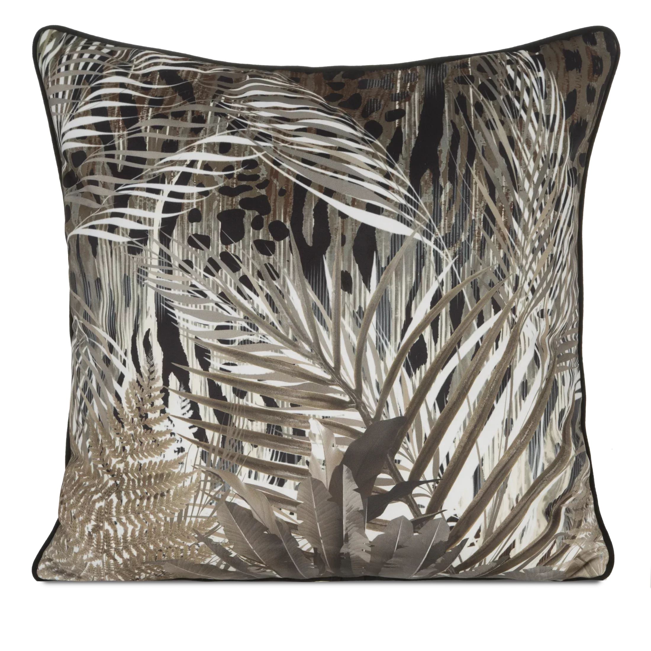 Poszewka na poduszkę 60x60 cm welwetowa czarno, brązowa z designerskim nadrukiem i wypustką na brzegach EVA 17 A Eva Minge