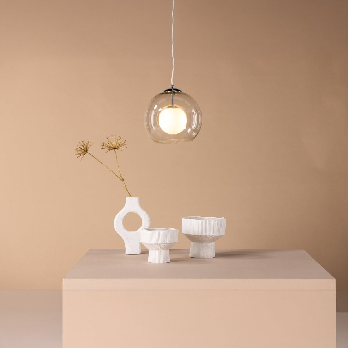 Fjôrd - Plafondlamp Grijs Glas - 25x25x25cm - Roche
