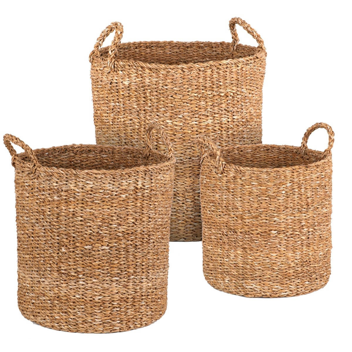 - Set de 3 paniers ronds tressés en jonc de mer