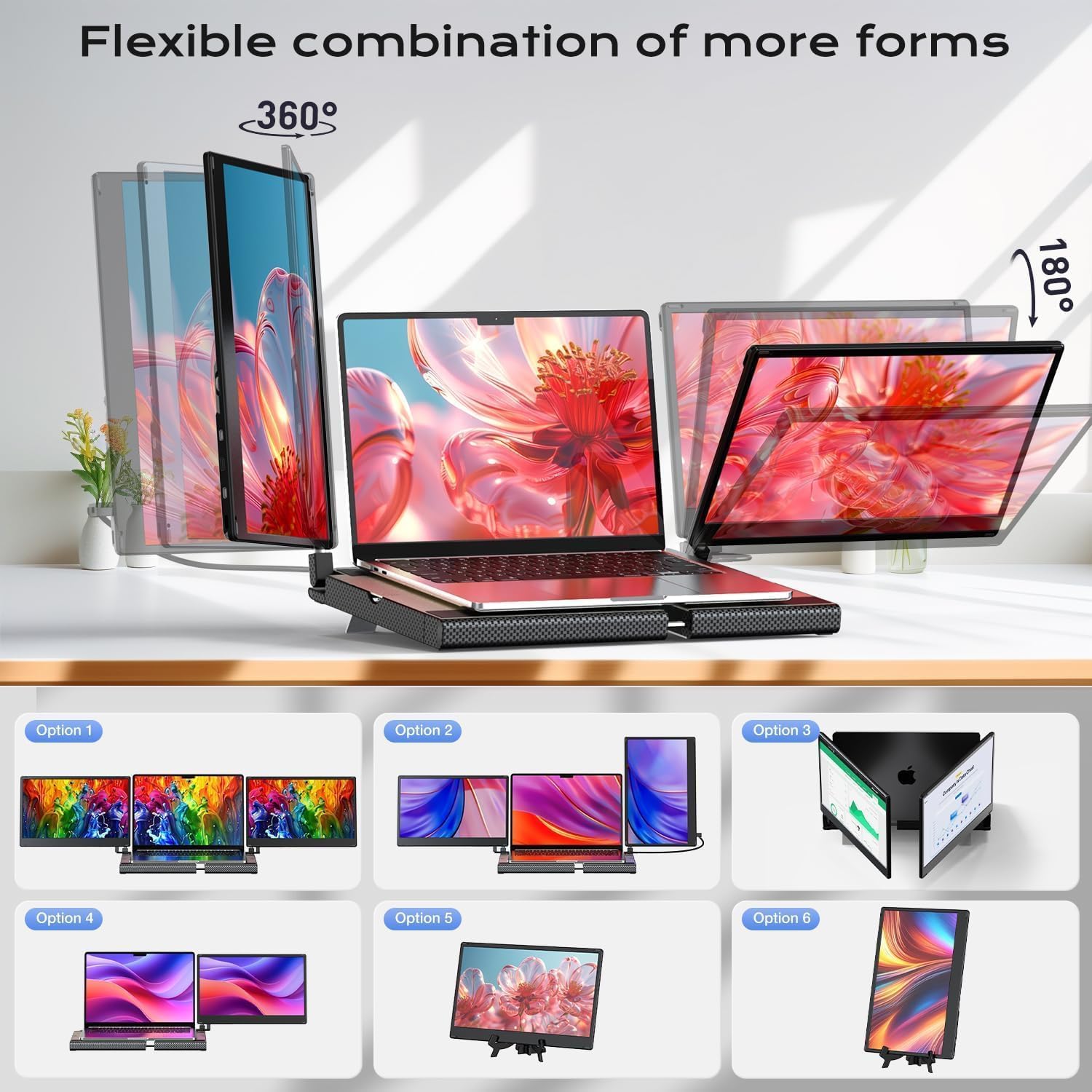 Laptop Screen Extender  14 FHD 1080P Laptop Monitor Extender  Stretchable Base and Detachable Screen  Plug & Play  Triple Screen Extender Compatible with Windows  Mac  Chrome