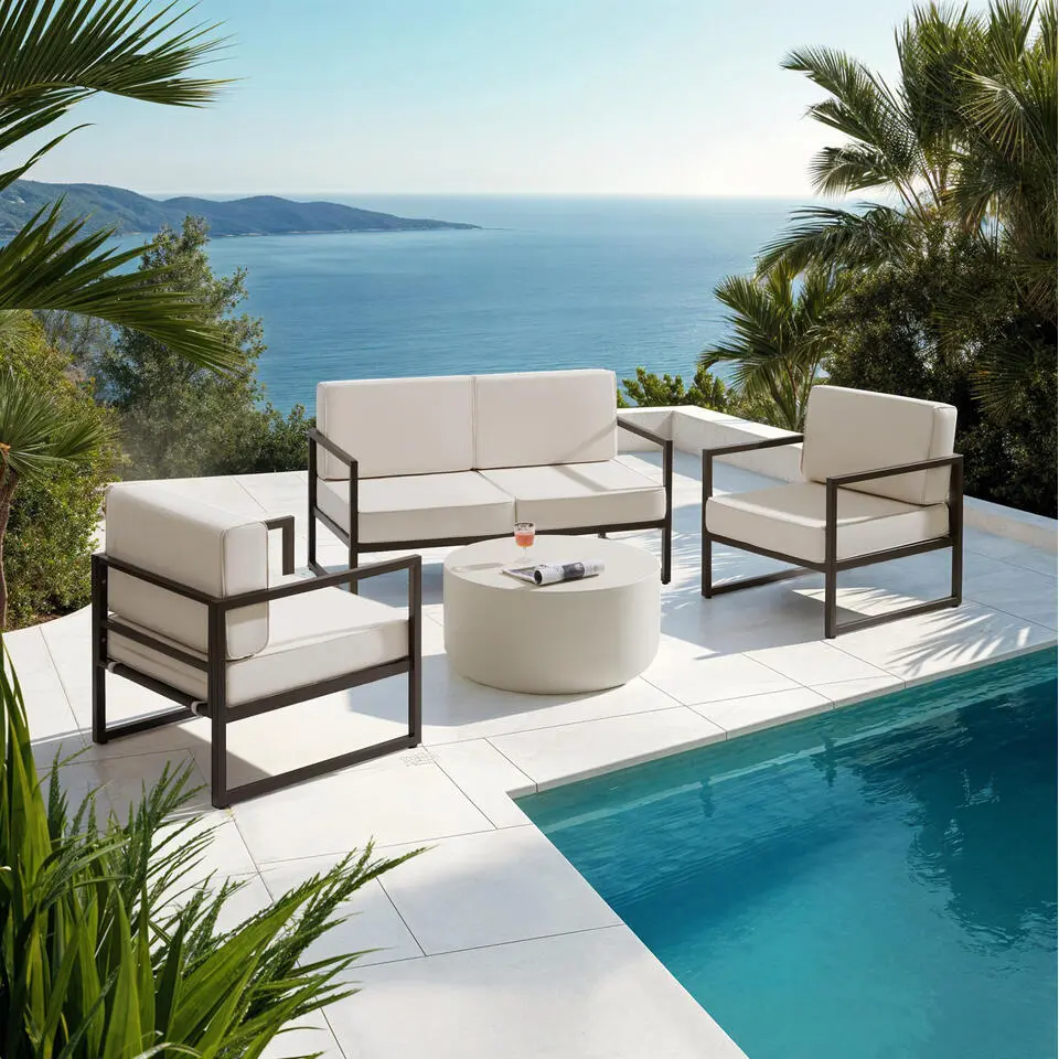 tectake Tuin-loungeset Comosa voor 4 personen, XXL kussens, Bruin / Beige