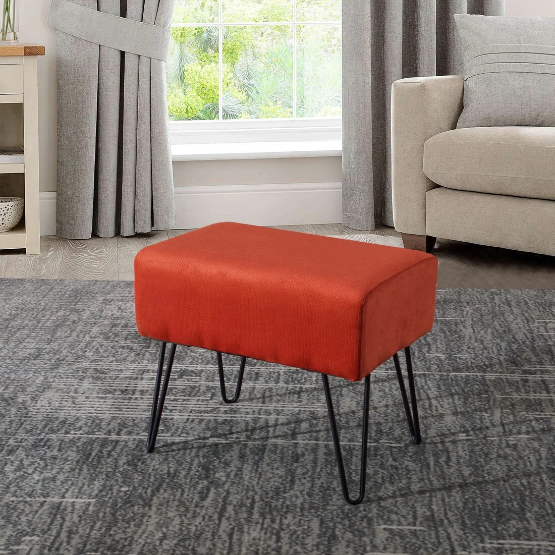 Serenta Milliken Plush Ottoman, 19 x 13 x 17 H