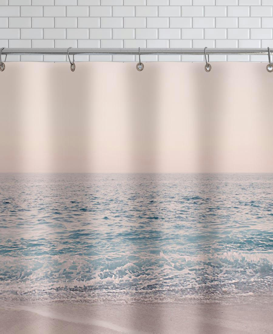 ROSEGOLD BEACH MORNING - Rideau de douche en polyester en bleu & rose 150x200