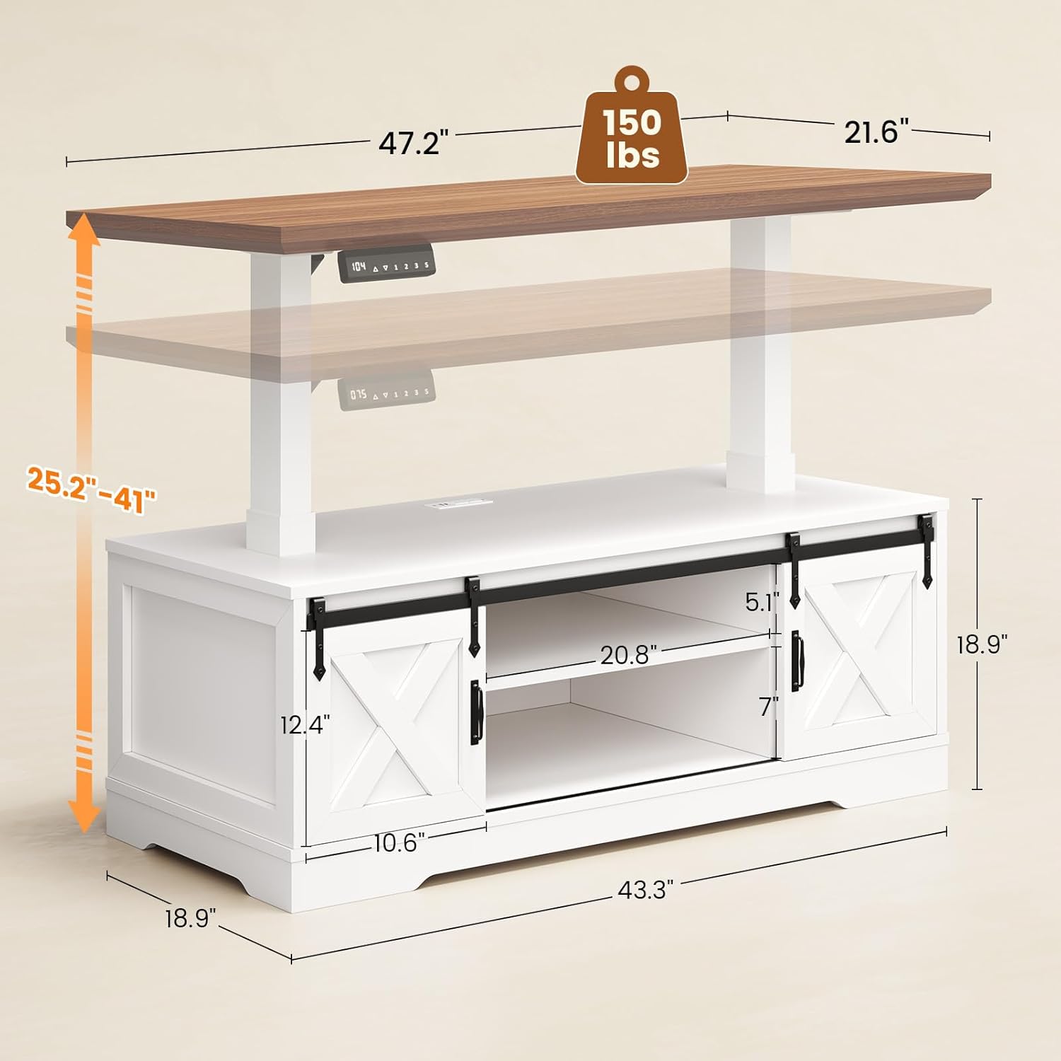 SEDETA 47.2 Farmhouse Smart Lift Top Coffee Table, Rectangle Coffee Table with Storage and Barn Door, Height Adjustable Coffee Table with Power Outlet for Living Room (White)