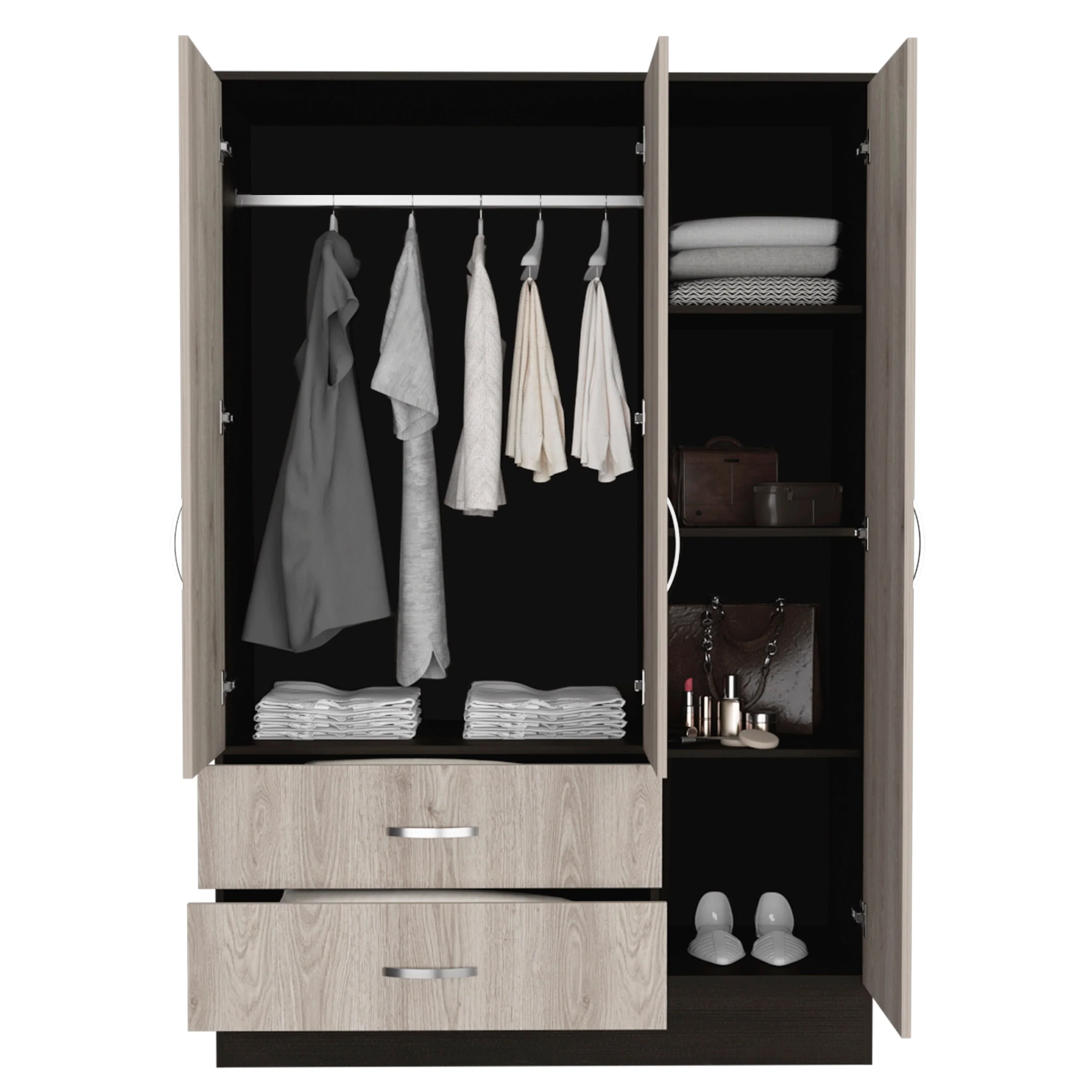 47.2 Modern Mirrored Armoire with Hanging Rod, Five Interior Shelves and Two Drawers