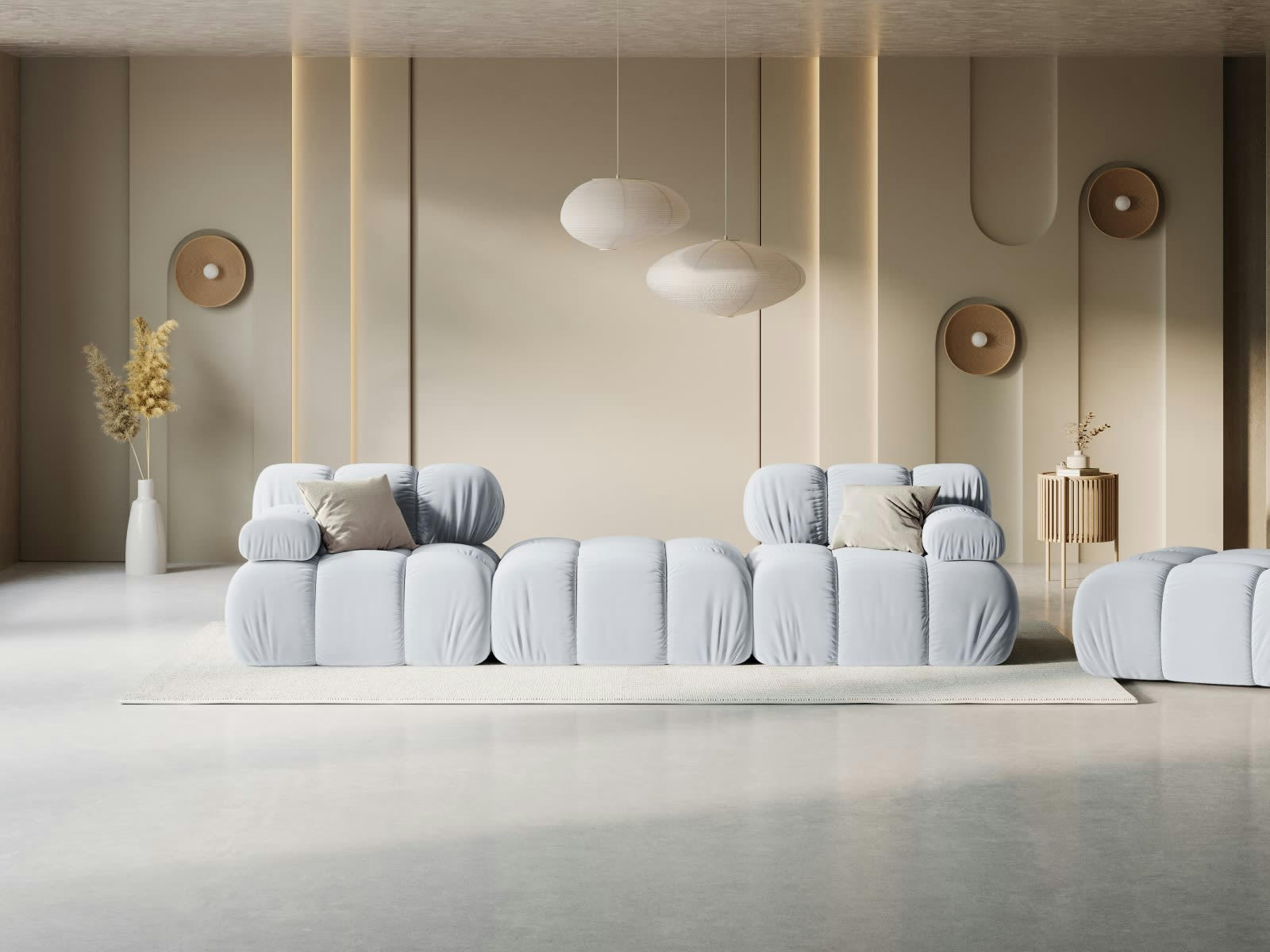BELLIS - Canapé modulable 3 places en tissu velours bleu clair