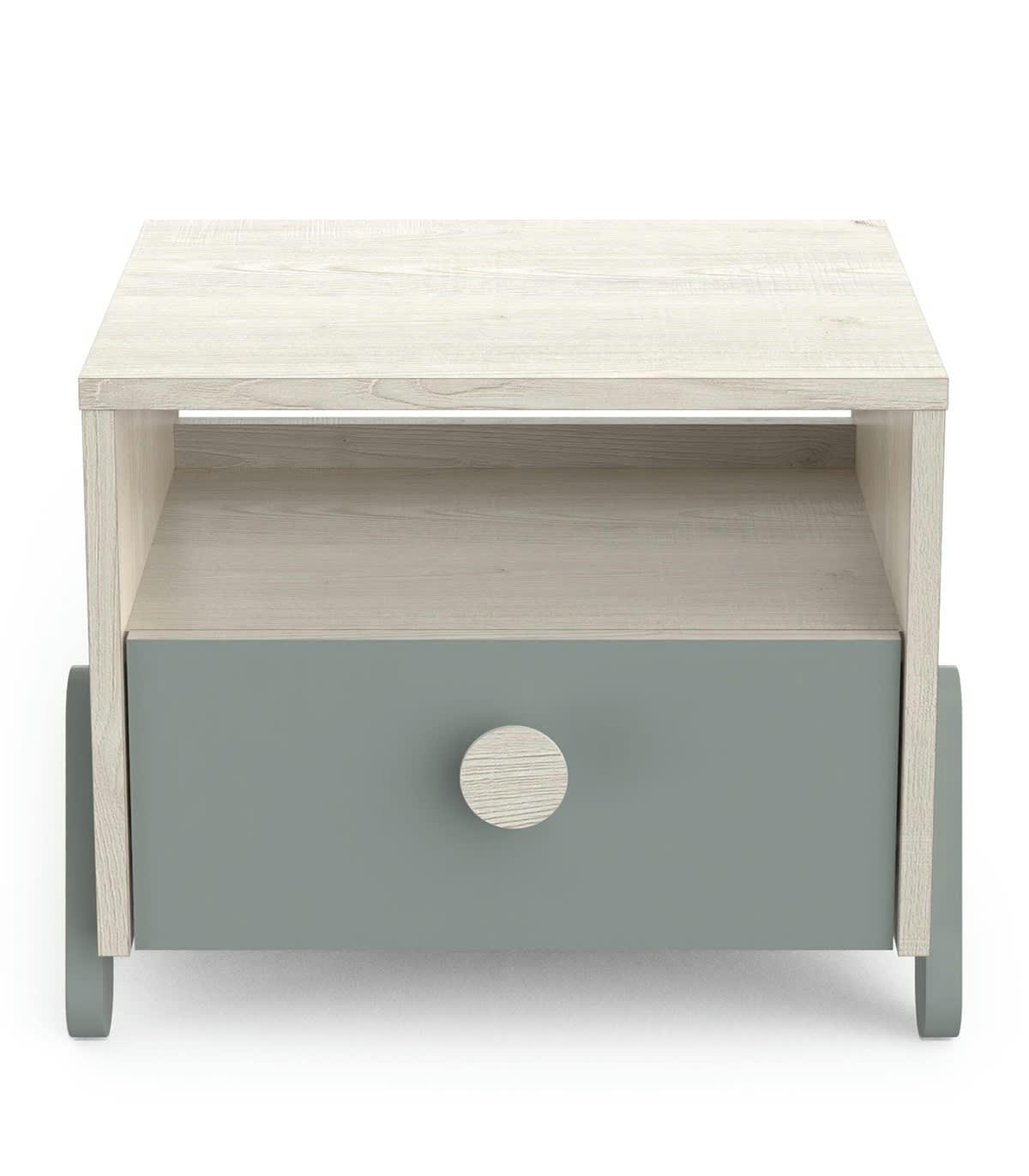 ILIAN - Chevet Enfant 1 Tiroir L39,3 cm - Décor Bois clair et Vert de gris