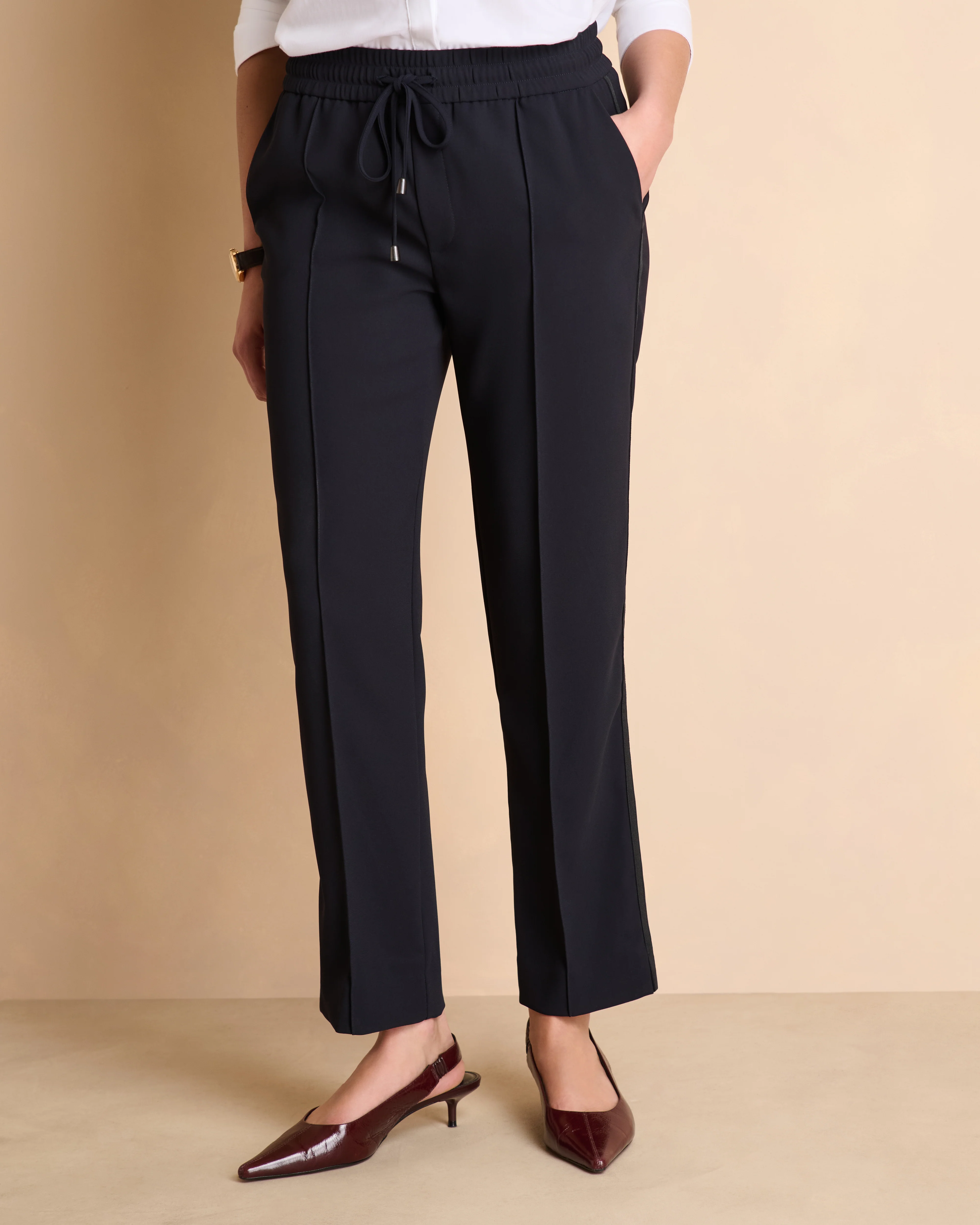 Pantalon bleu foncé taille élastiquée PLISDORSET/14044/312