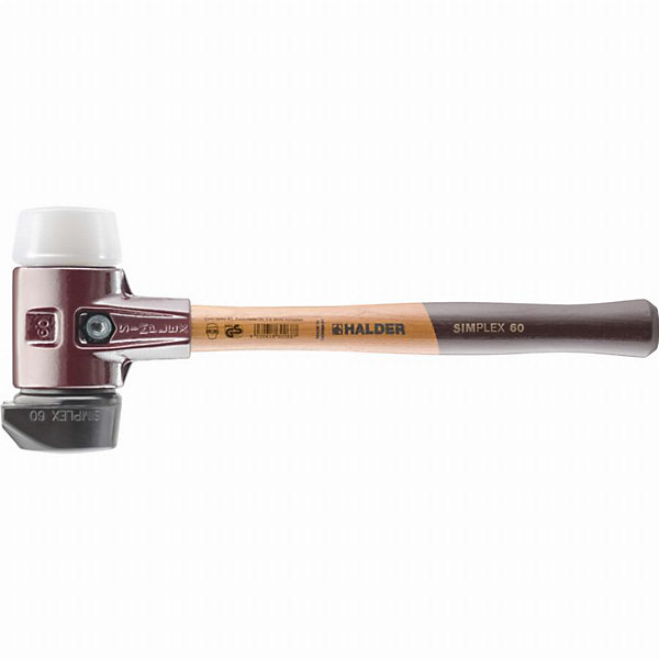 Maillet HALDER SIMPLEX D60mm - caoutchouc chargé avec pied intégré et embout superplastique, boîtier fonte malléable, manche bois