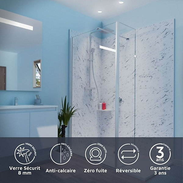 Paroi de douche italienne 100 40 x 200cm CALYPSO verre 8 mm avec volet pivotant
