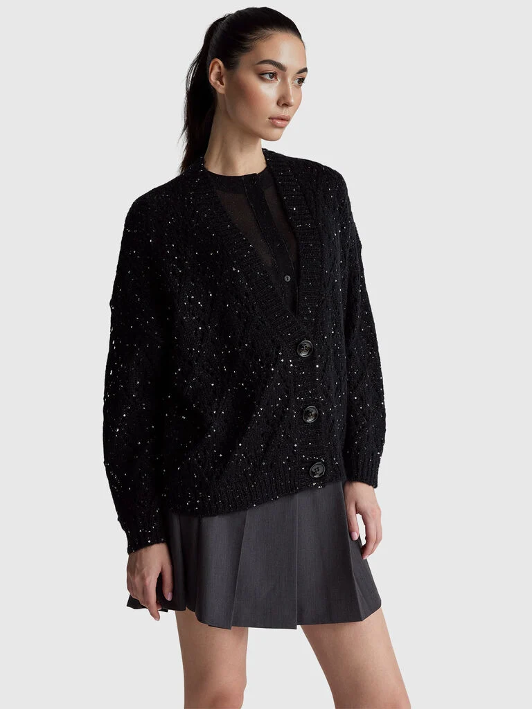 Perforated cardigan with sequins