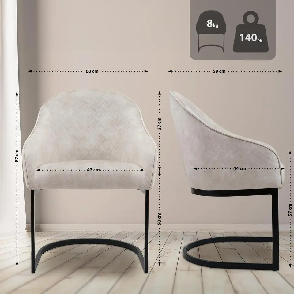 CLP Eetkamerstoel Jarik zwart Frame - Fluweel - creme