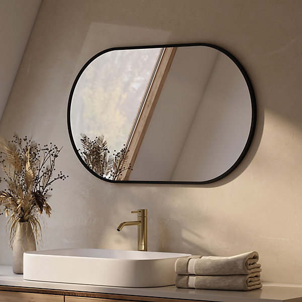 EMKE Miroir mural 50 x 70 cm Miroir ovale avec cadre noir, Miroir non lumineux salle de bain