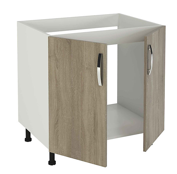 Meuble bas de cuisine pour evier 2 portes coloris chêne cortez - Hauteur 85 x Longueur 80 x profondeur 58 cm
