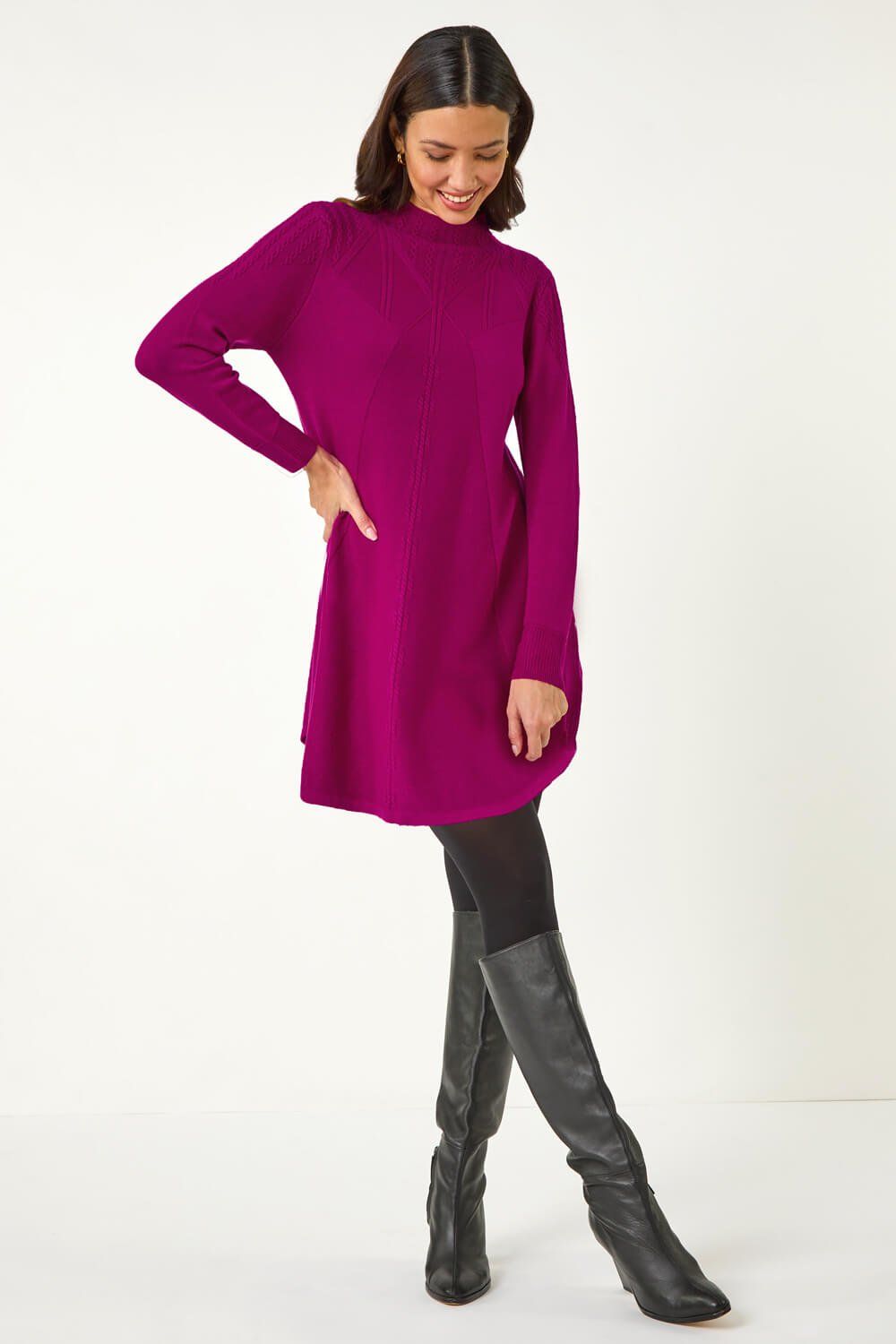 Roman V Stitch High Neck Knitted Dress