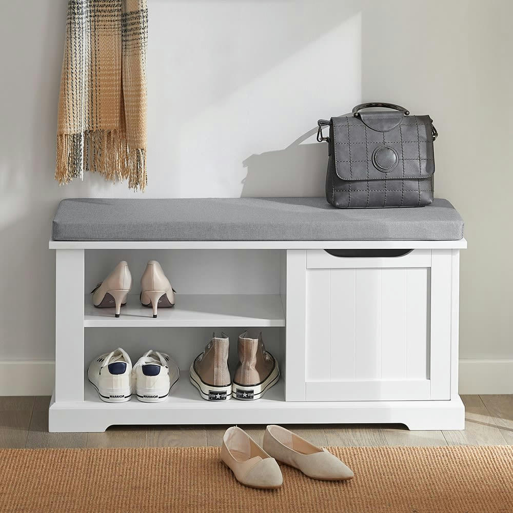 - Commode à chaussure avec 1 porte et 2 étagères effet bois blanc