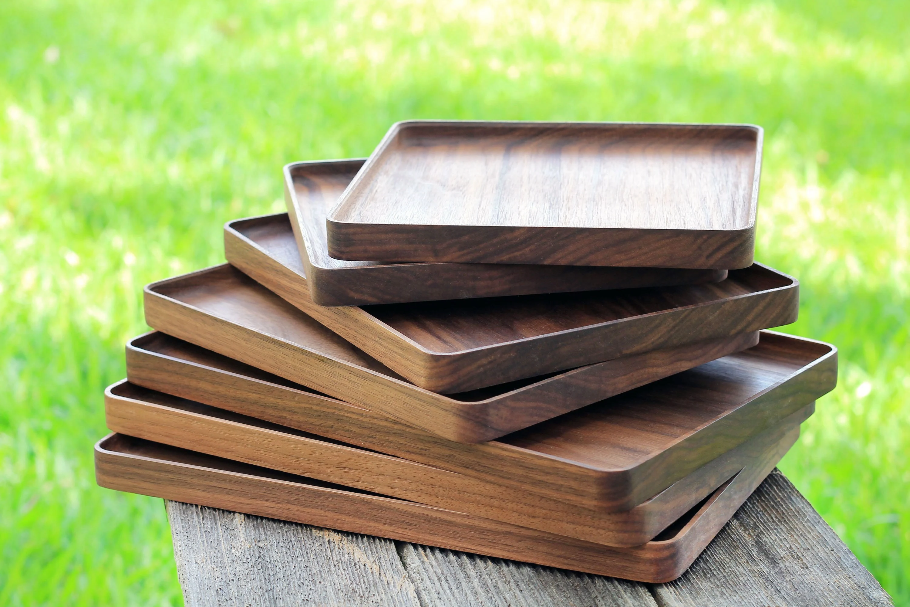 Black Walnut & Oak Hardwood Trays, Centerpiece, Gift, Stackable, Slim, Timeless, Modern Valet Catch All Decor - Foundation Series Rectangle