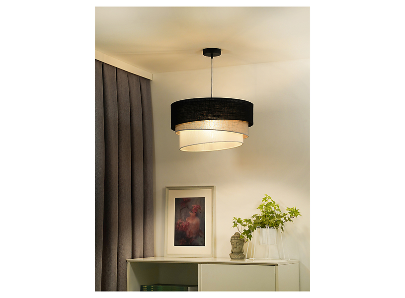 Lampa wisząca Trio tkaninowa szaro-czarna