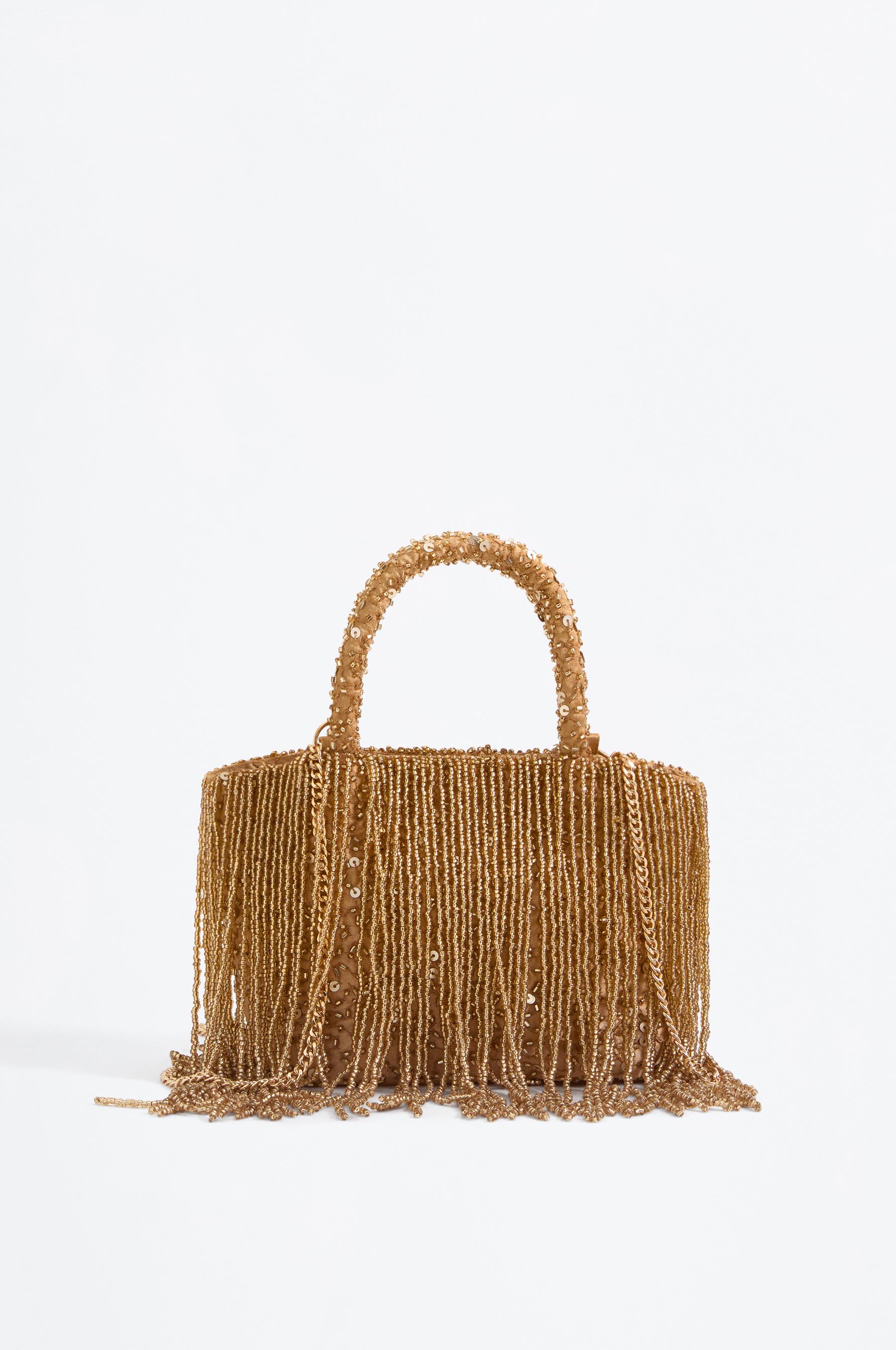Bolso mini shopper flecos abalorios