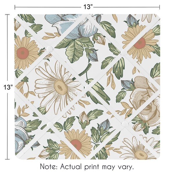 Vintage Floral Blue Yellow 13in Fabric Memory Photo Bulletin Board Green Gold Orange Beige White Shabby Chic Flower Boho Rose