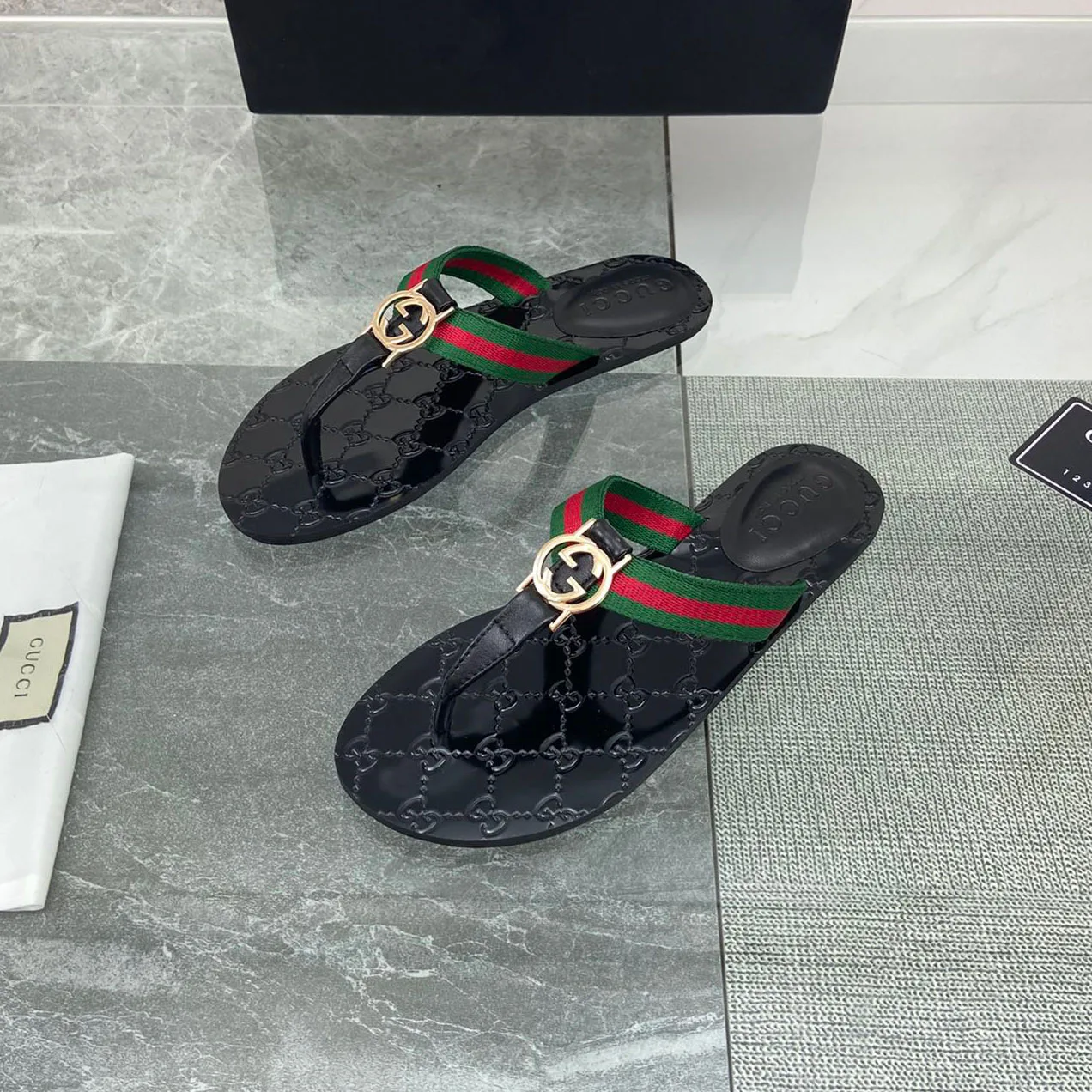 Gucci GG THONG WEB SANDAL Flip Flop Slide 612138