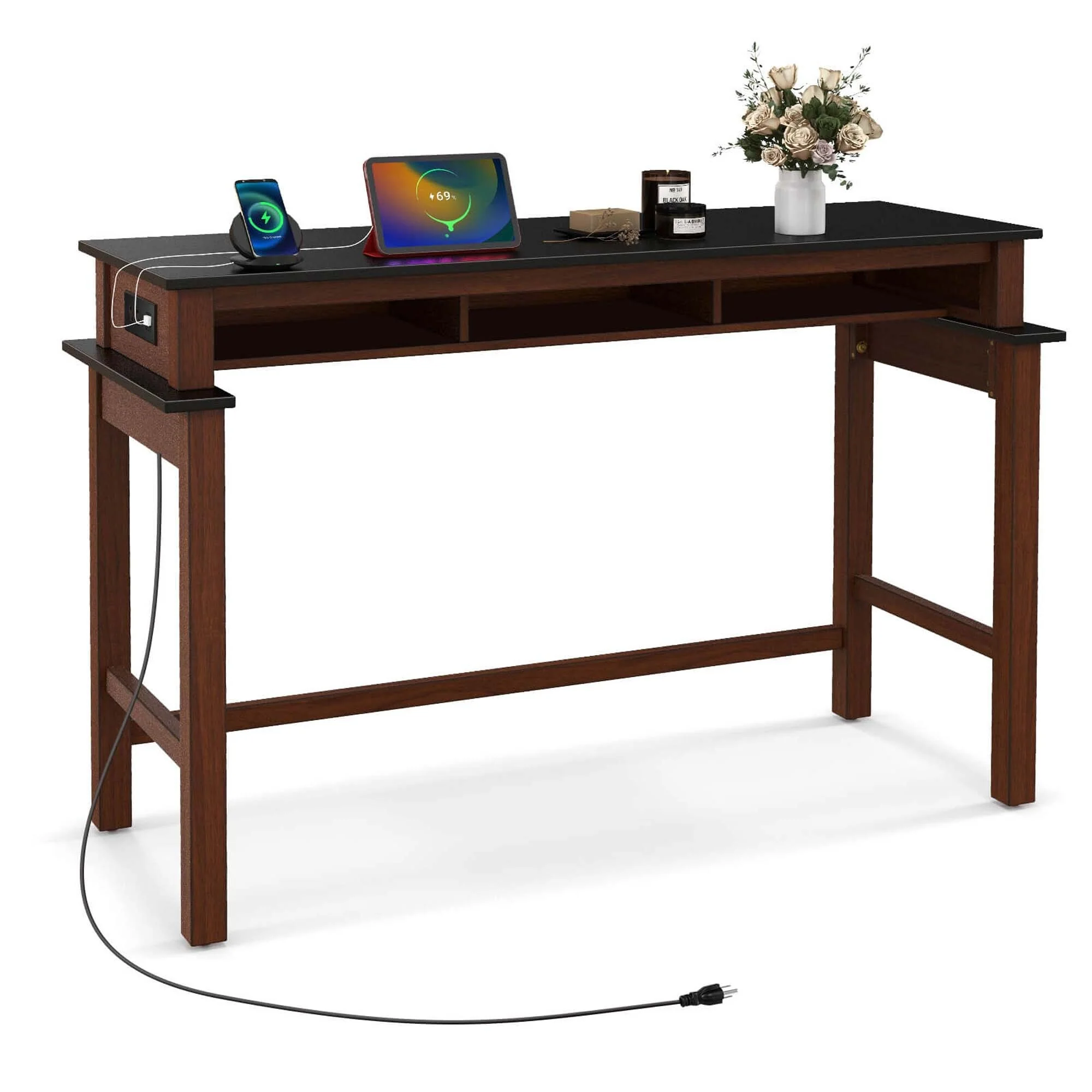 Costway Bar Table with Power Outlets Counter Height Table with Storage - See Details
