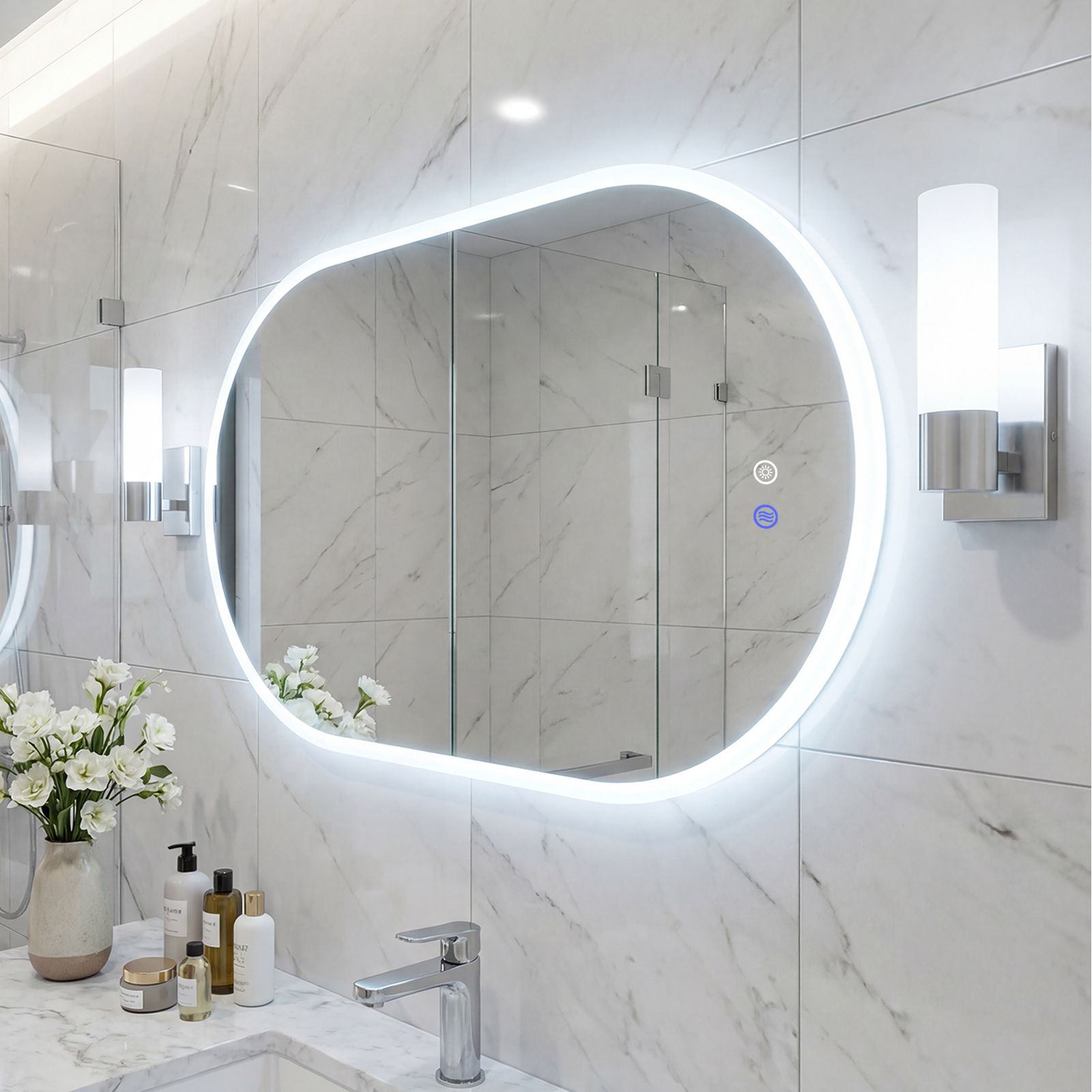 Costway 80 x 50CM Lighted Bathroom Oval Mirror Backlit HD Tempered Glass