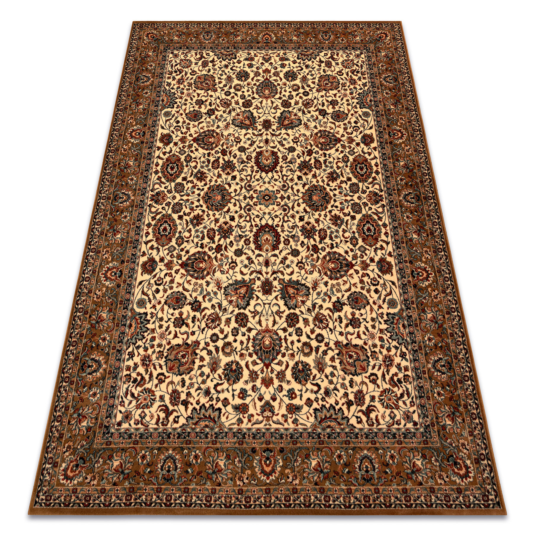 Dywan wełniany KASHQAI 4362 103 Kwiaty, ramka beż / bordo 67x130 cm