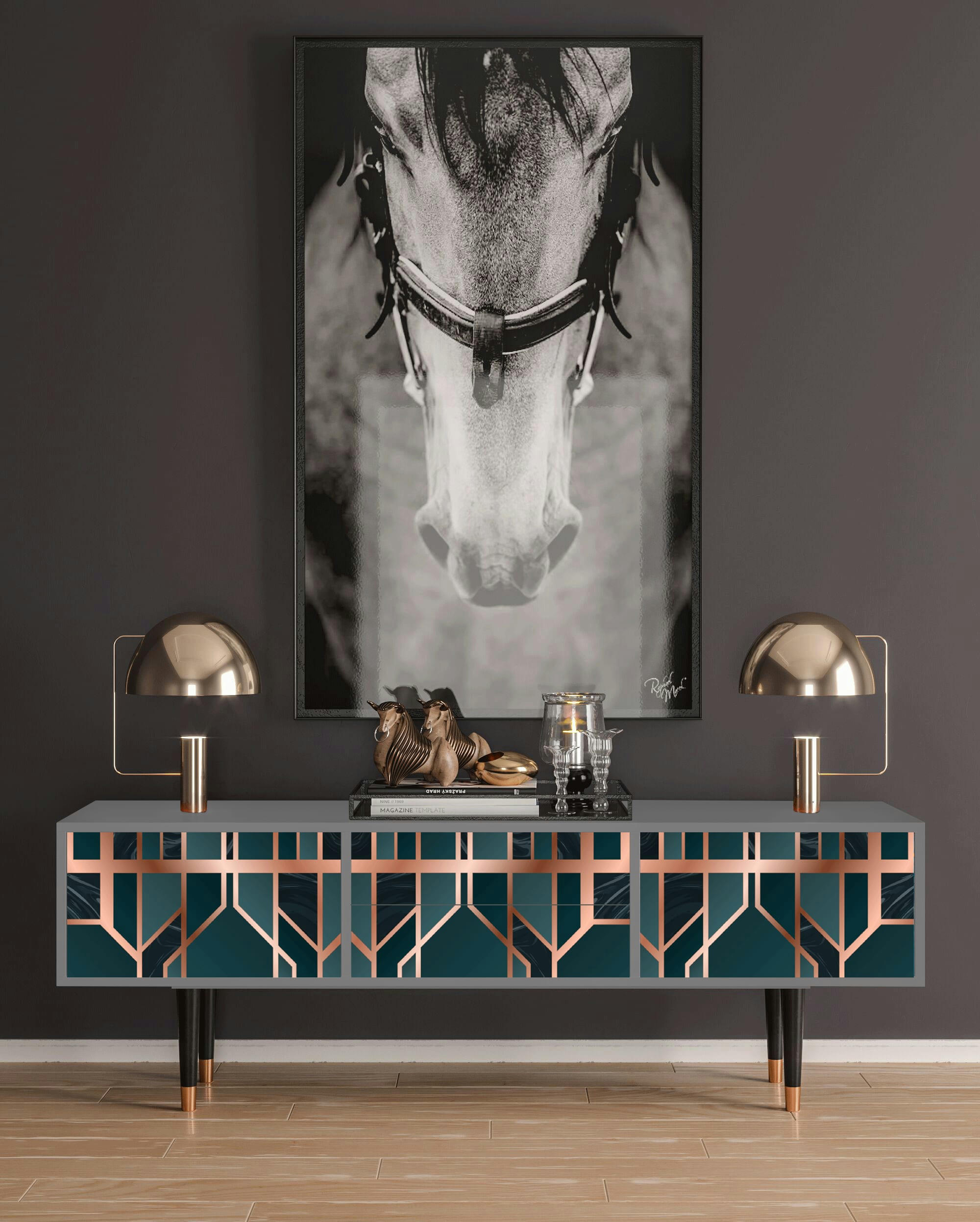 EMERALD METRO - Meuble TV  bleu-vert 2 tiroirs et 2 portes L 170 cm