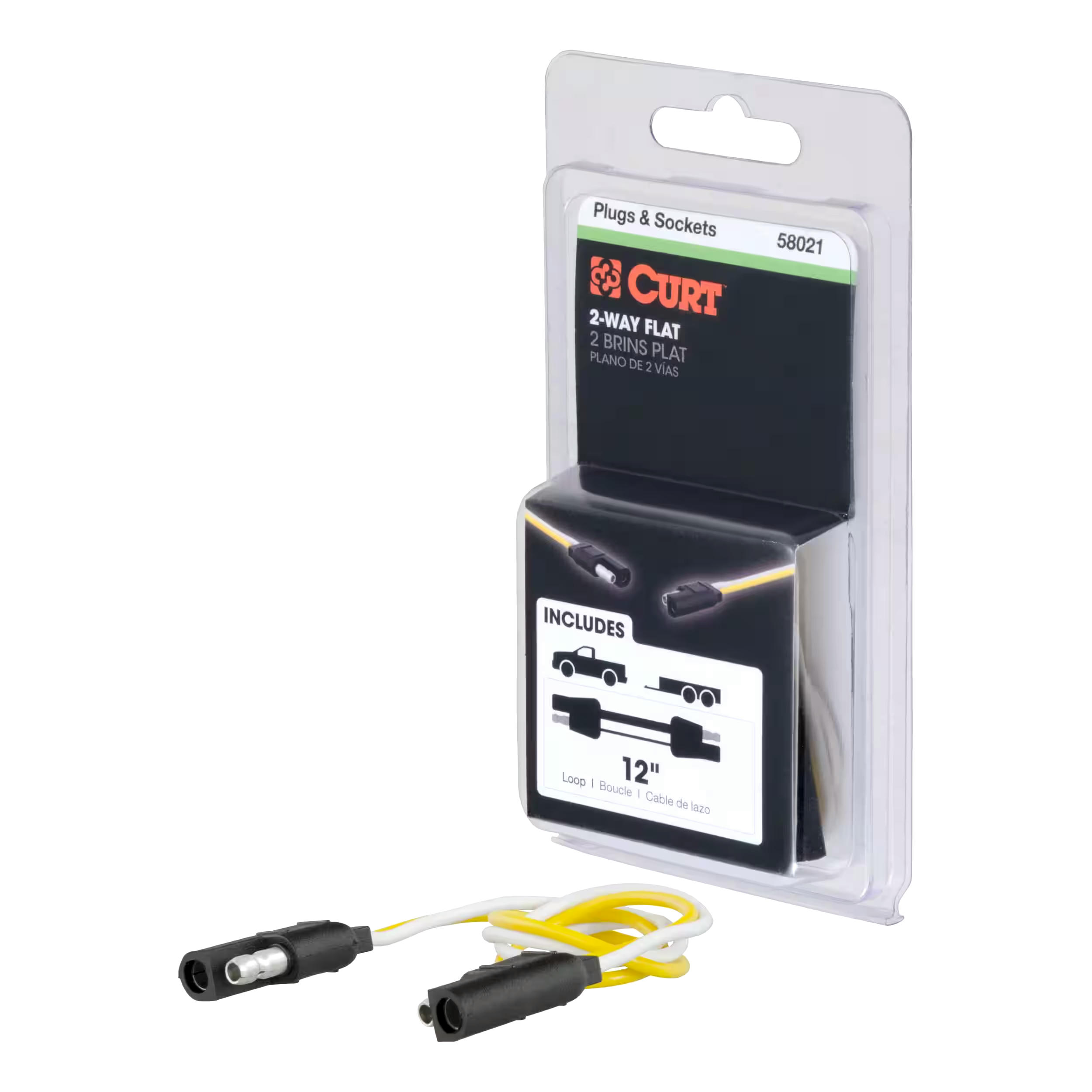 CURT 58021 2-Pin Flat Wiring Harness with 12-Inch Wires