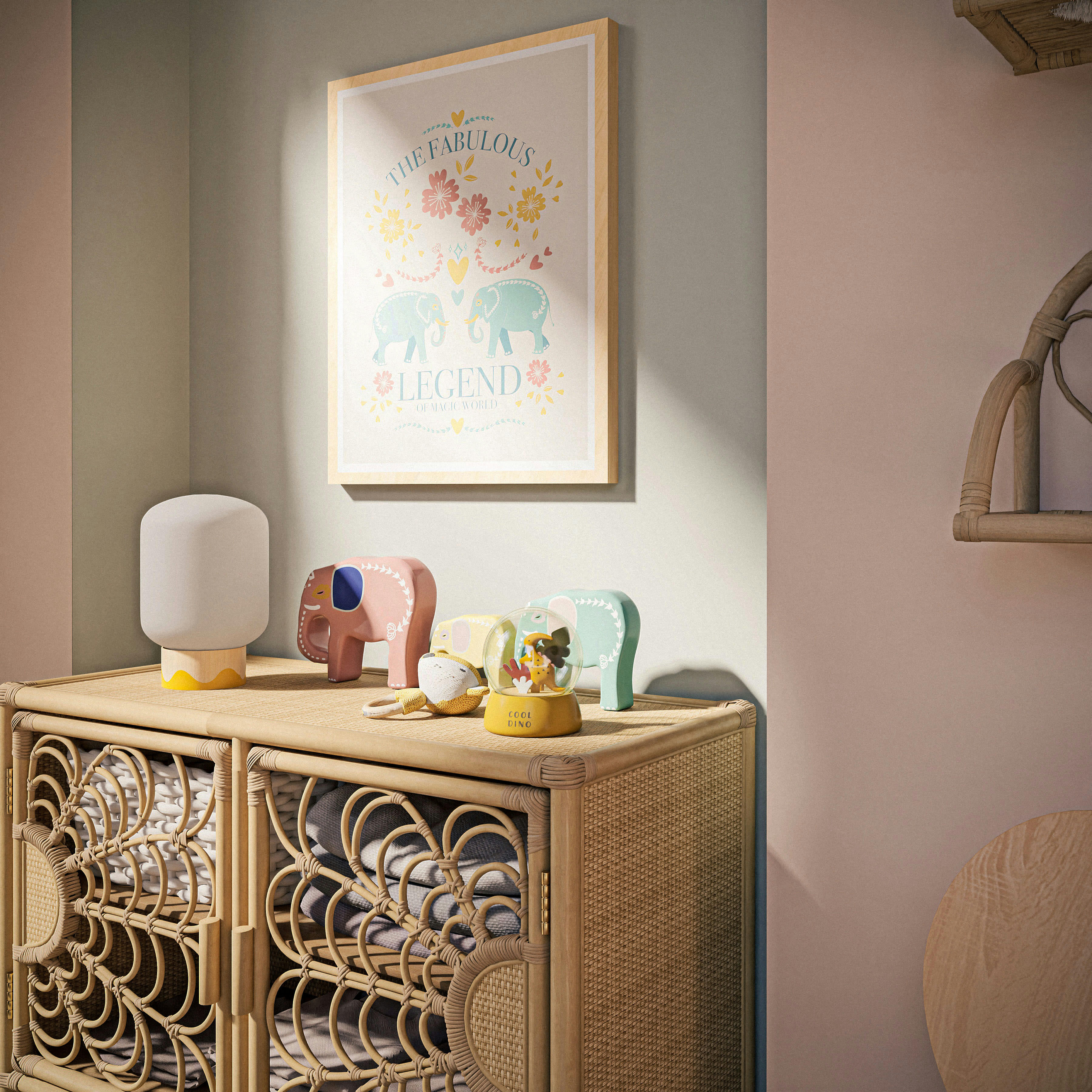 YUMA - Boule à neige dinosaure, paillettes vert kaki et jaune moutarde