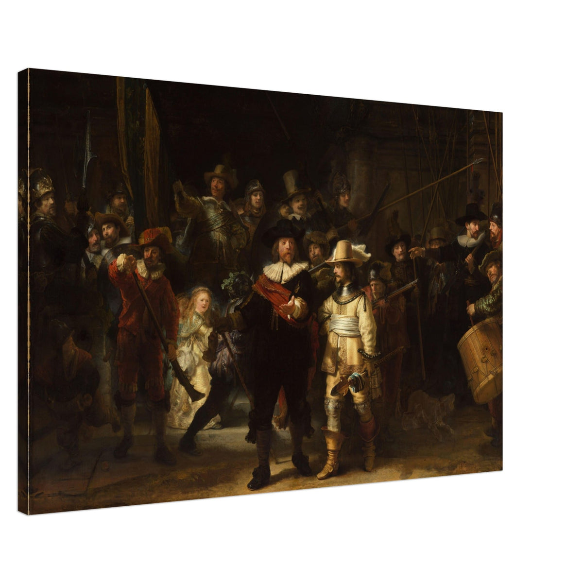 Artfulprints Canvas Rembrandt van Rijn - De nachtwacht canvas - 90x60 cm - Bruin