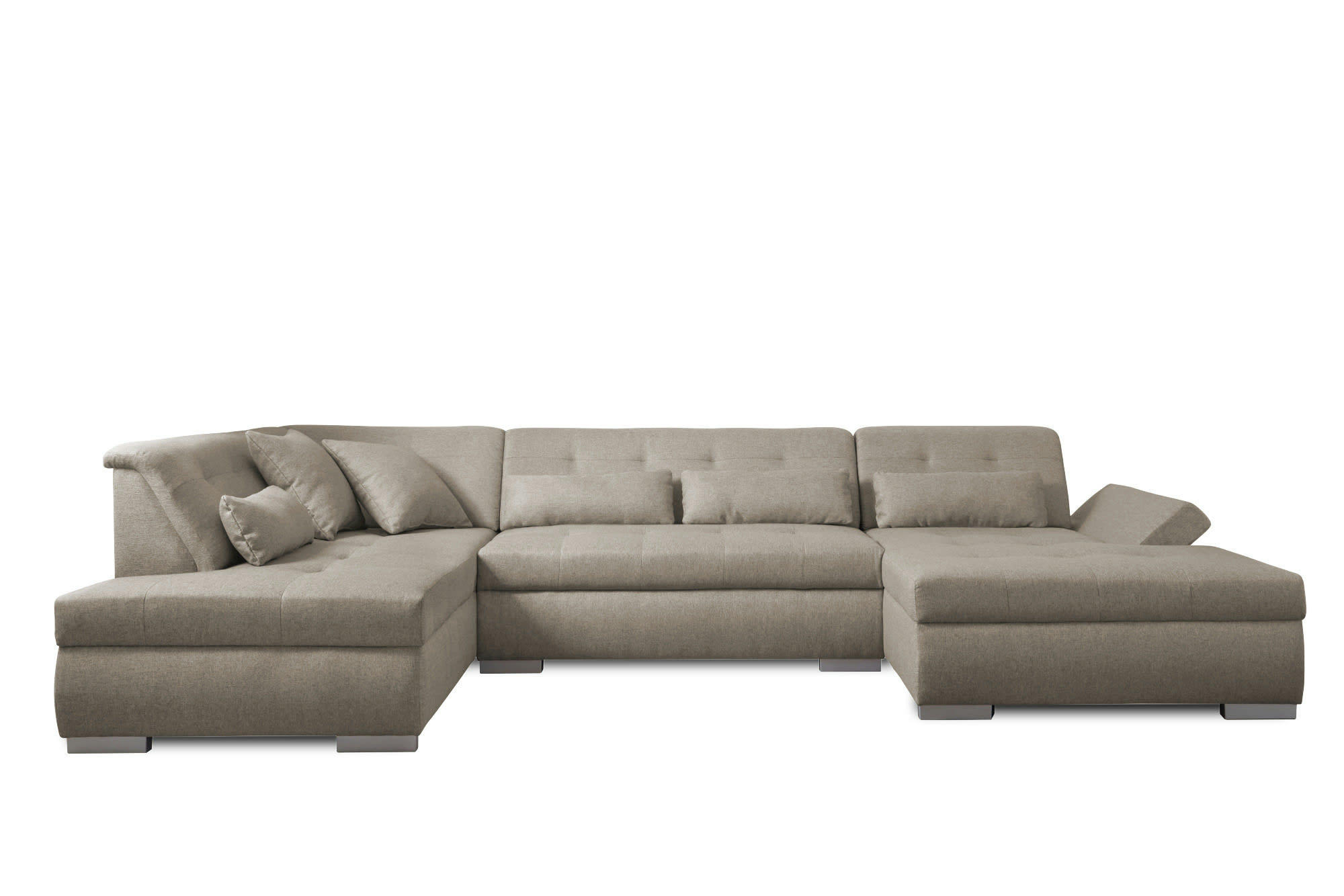 VERMONT - Canapé panoramique 7 places angle gauche en tissu beige