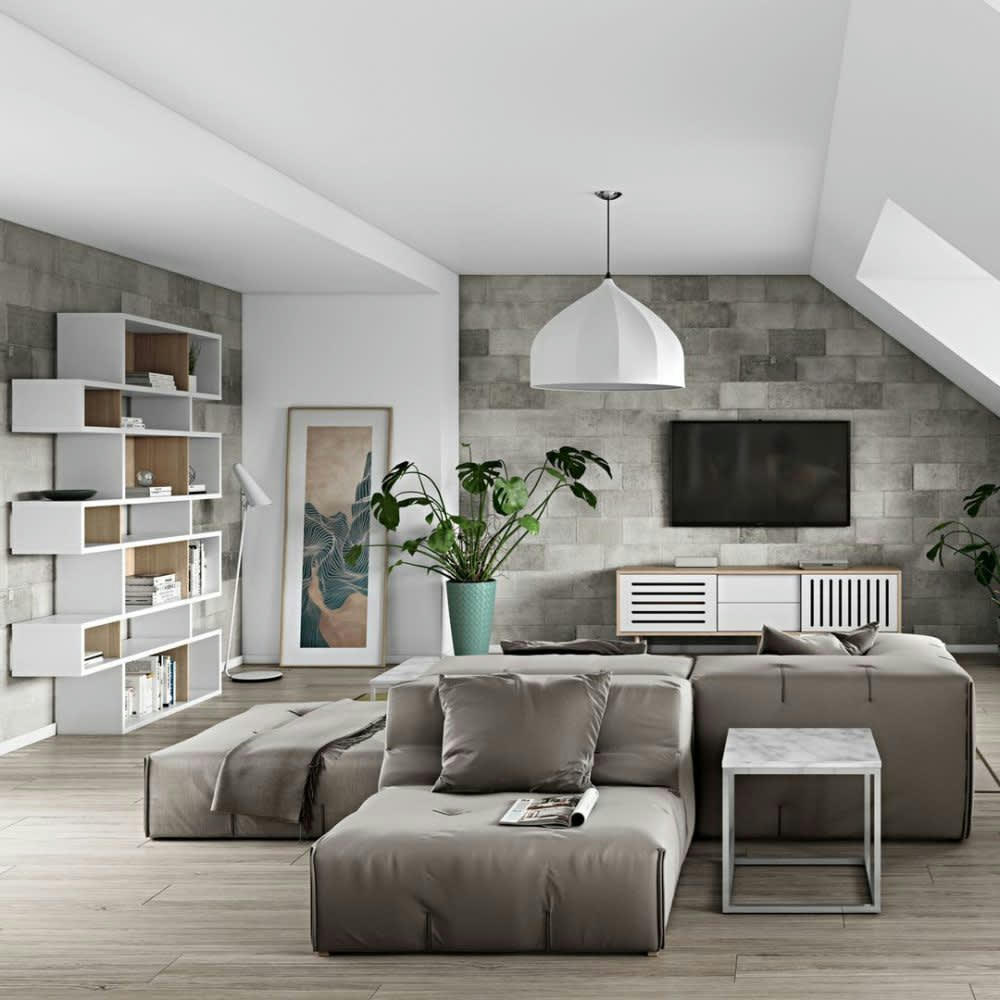 LONDON - Bibliothèque  placage blanc laqué chêne naturel